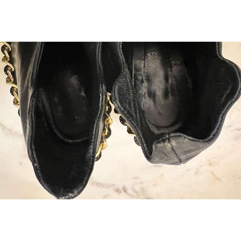 VINTAGE FALL 2008 BERNHARD WILLHELM GOLD CHAIN BLUE/BEIGE WEDGE BOOTIES SZ 7 - Picture 7 of 10